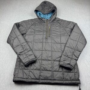 Iron & Resin Jacket Mens Large Black Hooded Pullover Puffer Pockets 1/4 Zip